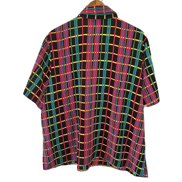 Vintage 90s multicolor plaid button down short sleeved shirt 40/20W - Picture 3 of 8